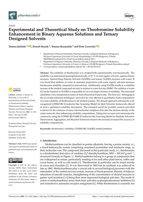 Experimental and Theoretical Study on Theobromine Solubility .